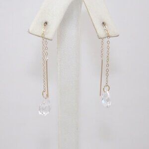 Vintage Jacmel JCM 14K Solid Yellow Gold Threader Dangle Earrings w CZ Drop